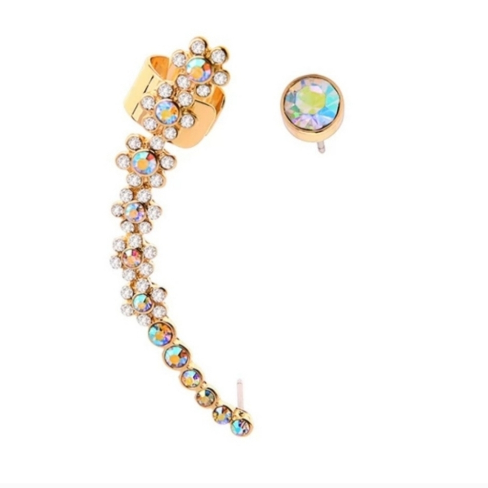 Rhinestone Crawler Stud Earrings Mismatched Fashion Jewelry